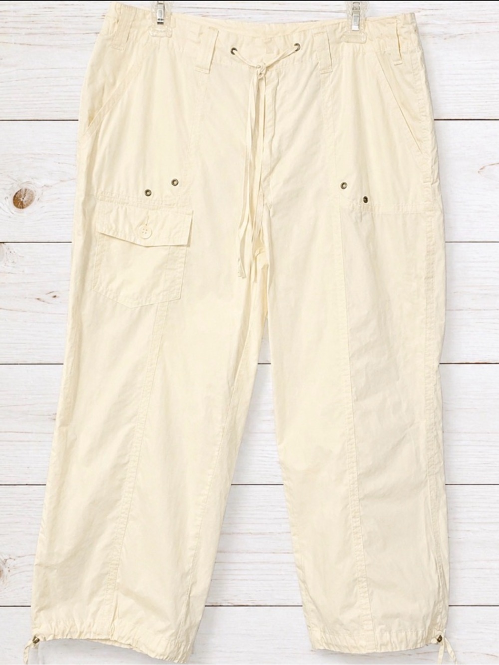 Caribbean Joe Cream Cotton Cargo Capri Pants Drawstring Coastal Beach ~ Size 14 - Picture 4 of 12